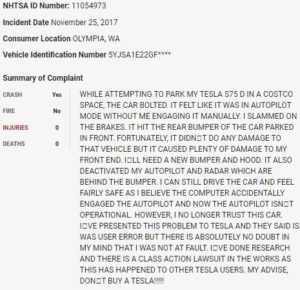 Apparent Sudden Unintended Acceleration Events Involving Tesla Vehicles